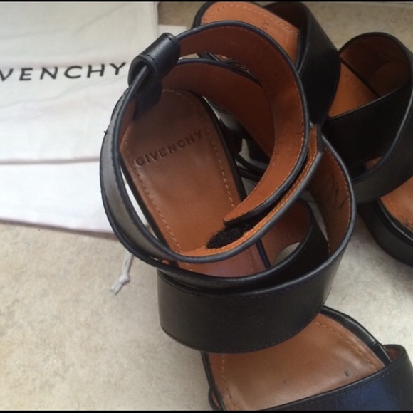 SOLD-Givenchy Black Leather Gladiator Wedge Heels - Picture 3 of 4
