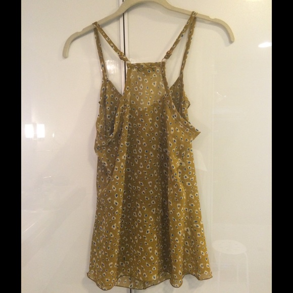 Gold, blue and white patterned sheer tank, size S. - Picture 2 of 3