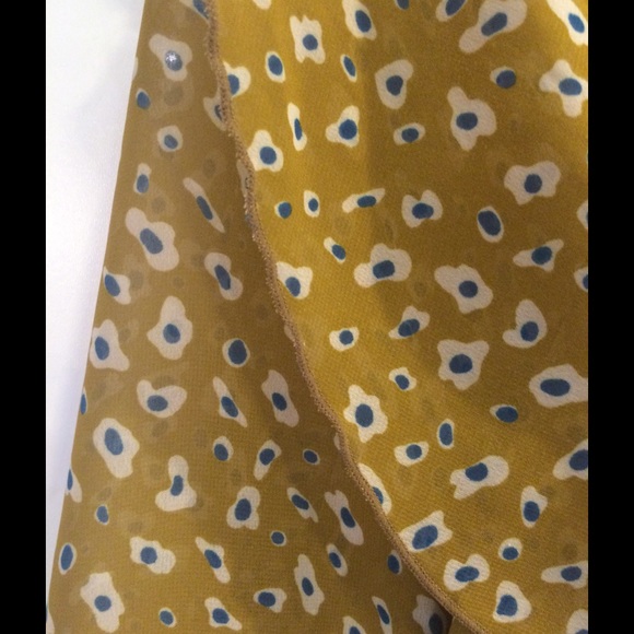 Gold, blue and white patterned sheer tank, size S. - Picture 3 of 3