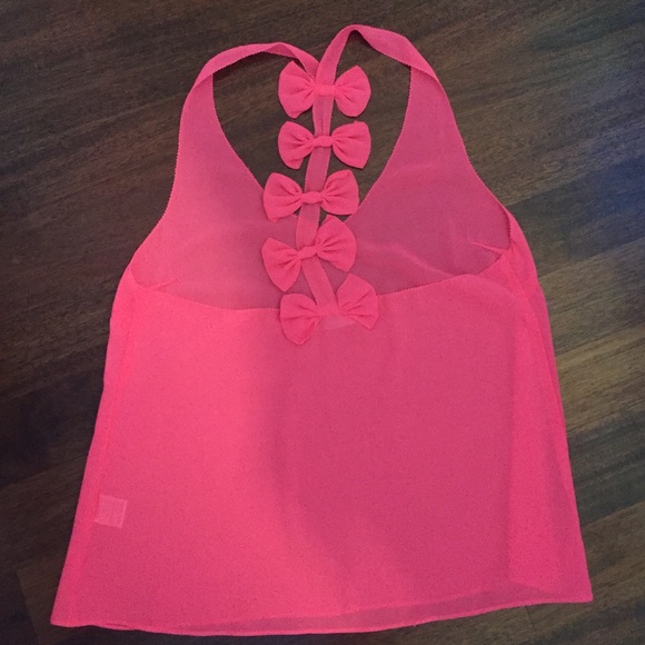 hot pink sheer bow back top