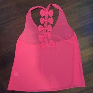 hot pink sheer bow back top