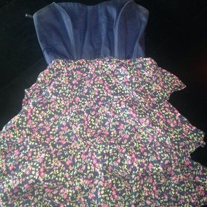 Blue floral dress strapless