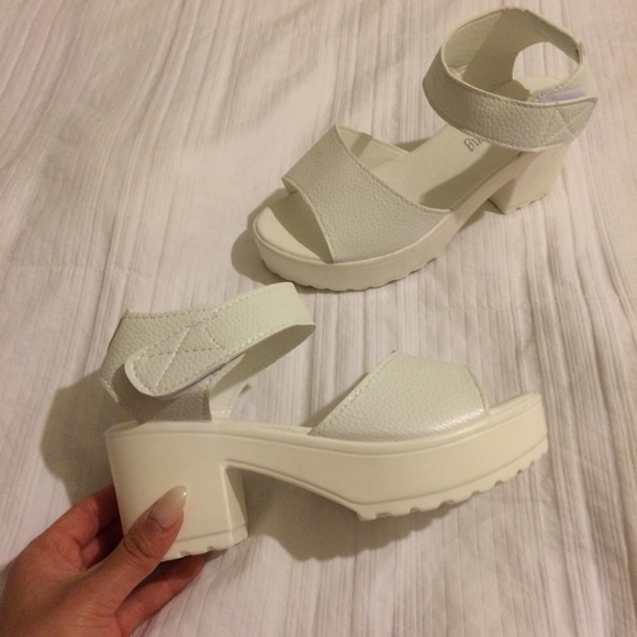 White Chunky Heel Sandals