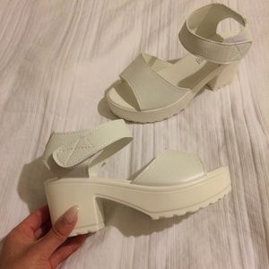 White Chunky Heel Sandals