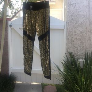 Gold and black sequin jogger pants