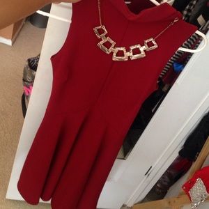 Crimson red flowy dress with necklace