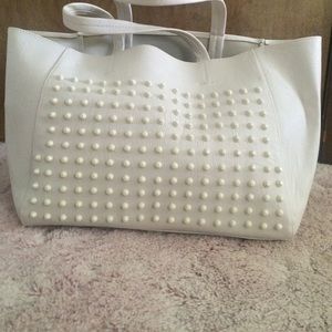 Nude studded tote