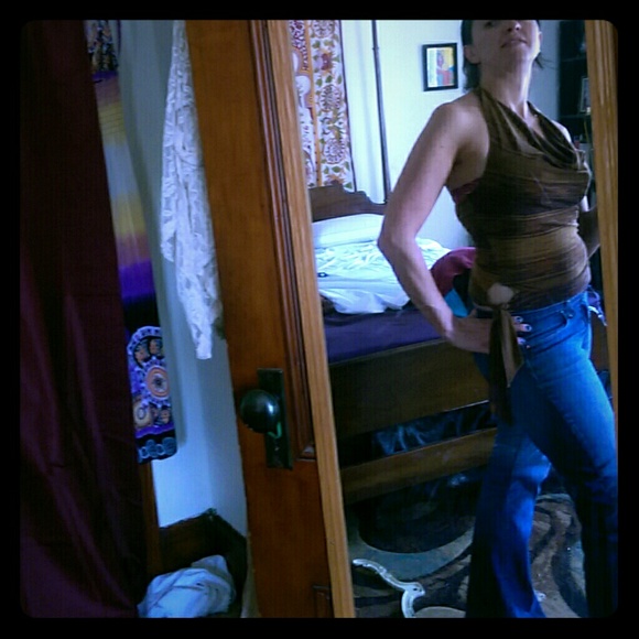 Brown cowl neck halter top