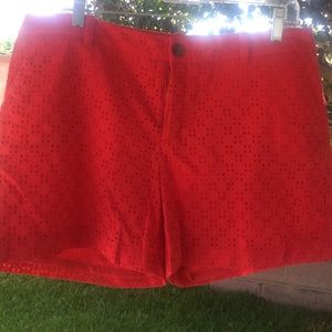 Red eyelet shorts