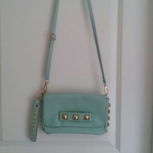 Teal and gold cross body bag