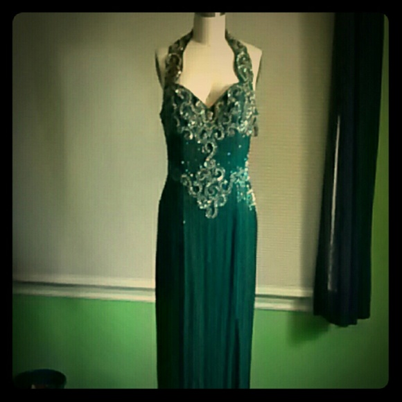Emerald green beaded gown
