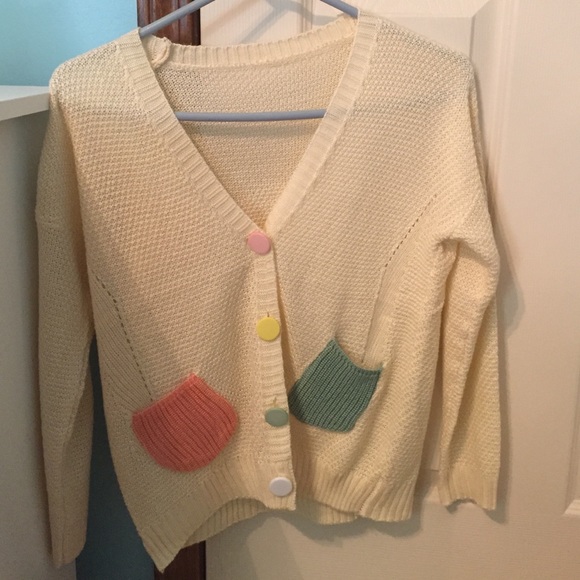 Cream Japanese knit cardigan with color accents