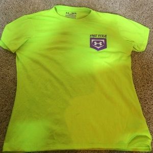 Neon yellow, softball, kids under armor soft shirt
