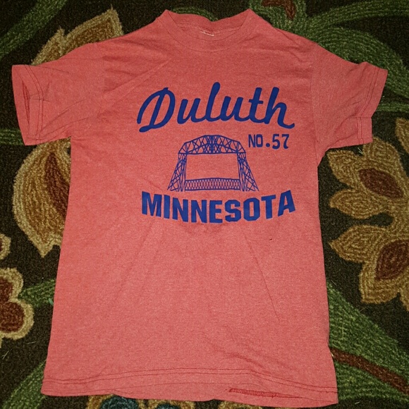 Red Duluth t shirt with bridge on it
