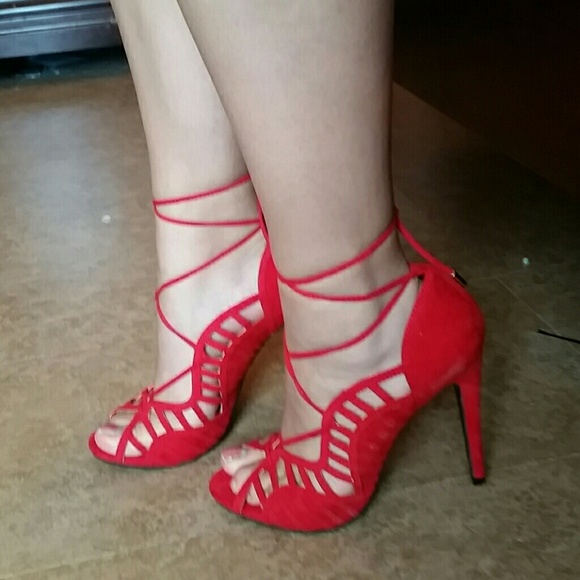 Red lace up heels