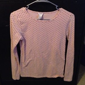 pink polka dot long sleeve shirt.