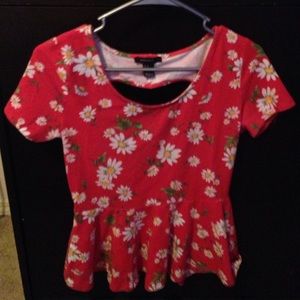 red floral heart cut out peplum top.