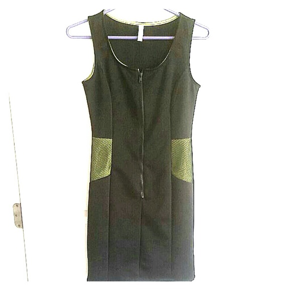 Xhilaration Black and Neon Green Body Fit Dress