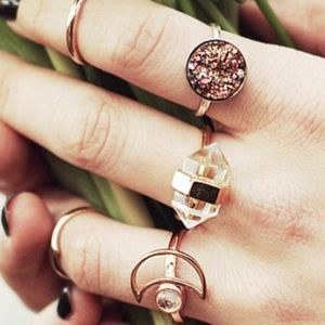 Gold Boho gypsy clear raw crystal Quartz ring