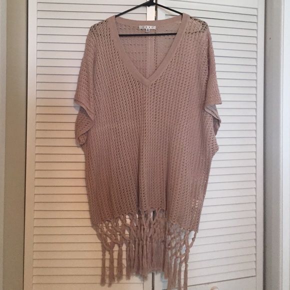 CAbi knit sweater with knotted fringe.