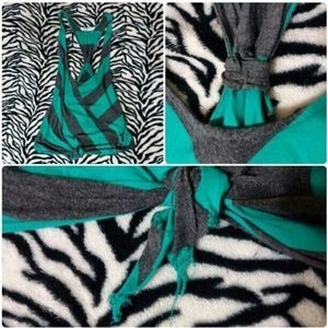 Grey & Teal Striped Crop Top