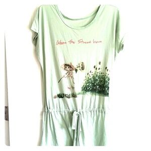 Beautiful Pastel Green Graphic Drawstring Tunic(M)