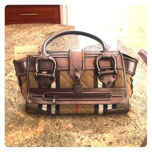 Leather trimmed checked Burberry tote bag