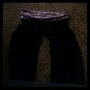 Full length black yogas with purple waistband