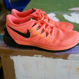 Bright neon coral shoes