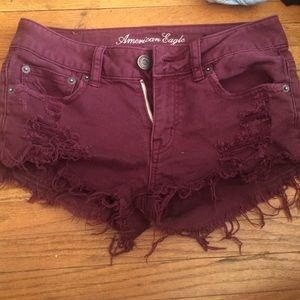 Maroon ripped American Eagle jean shorts!