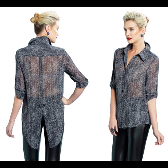 Clara Sunwoo high/low shear black and white blouse