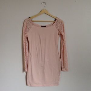 Pale Pink Lace Sleeve Dress