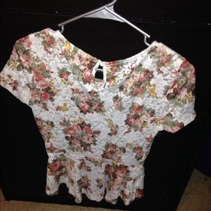 White lace floral peplum top.