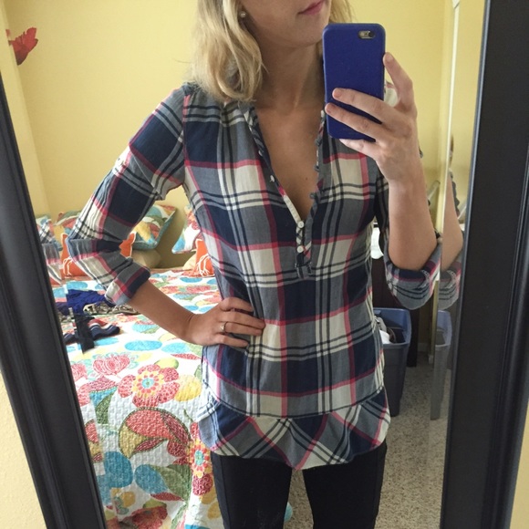 American Eagle plaid half button up shirt