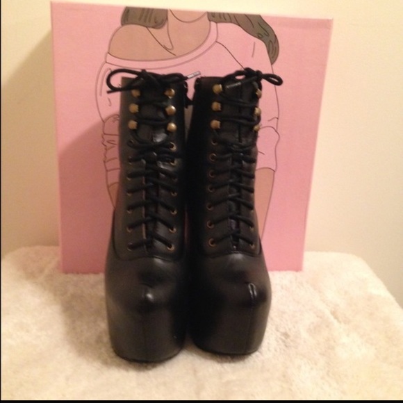 JEFFEREY CAMPBELL DAMSEL BLACK LEATHER HIGH HEELS