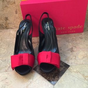 Kate Spade black sling back satin pumps