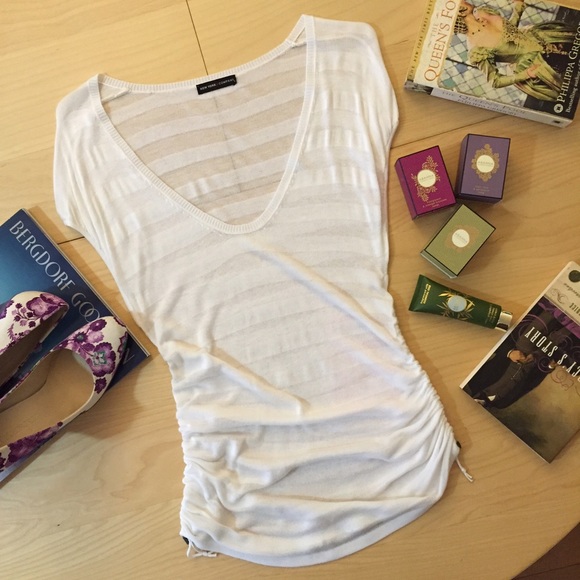 Dreamcatcher Sheer Striped Optic White Tee - Picture 2 of 4