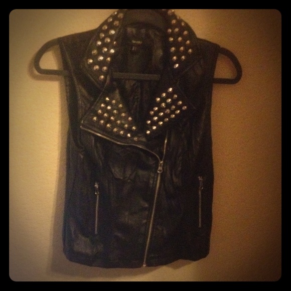 Rocker inspired black studded leather vest