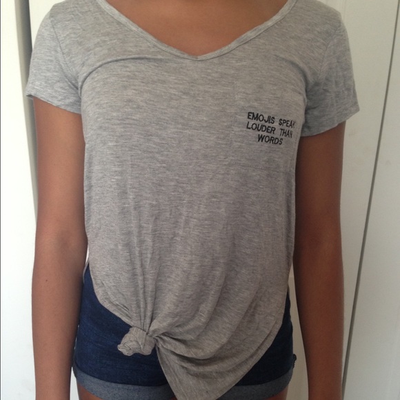 Grey "emojis speak louder than words" tee
