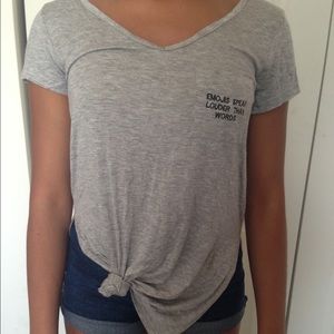 Grey "emojis speak louder than words" tee