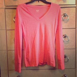 Pink Long-Sleeved V-Neck Tee