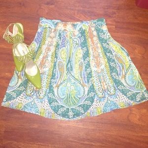 Green Paisley-ish Summer Print A-line skirt