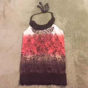 Paisley/Flower Print & Beaded Halter Top
