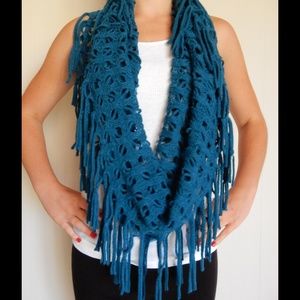 Blue Fringe Infinity Scarf