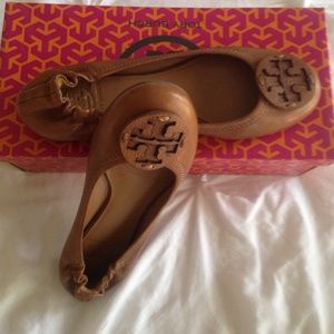 Tory Burch royal tan Reva tumbled leather