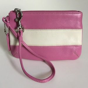 Pink &white coach wristlet