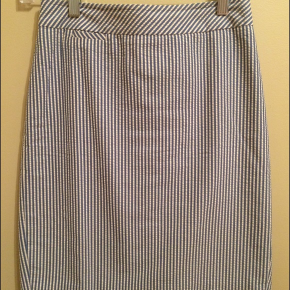 J.crew pencil skirt- blue and white seersucker