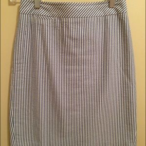 J.crew pencil skirt- blue and white seersucker