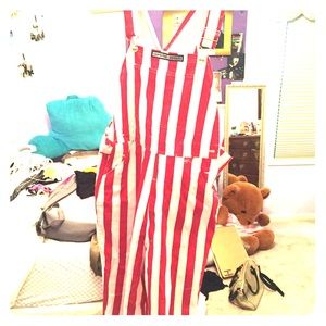 Game Bibs Red and White Overalls