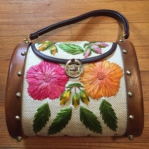 Vintage wooden and floral handbag